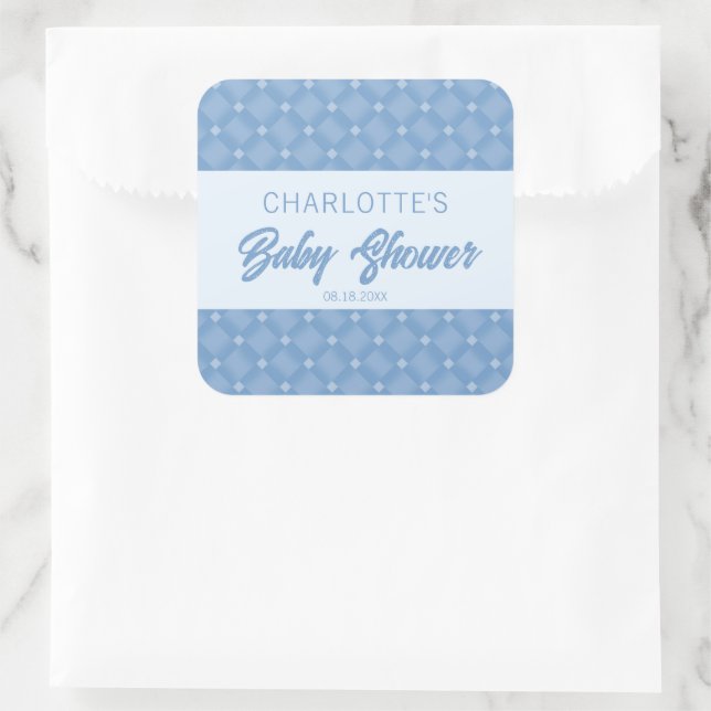 Blue Diamond Chevron Baby Shower Square Sticker (Bag)