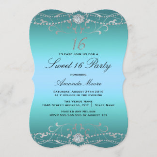Blue Diamond Damask Sweet 16 Invitation