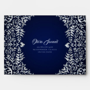 Blue Diamond Dark Damask Wedding Envelope