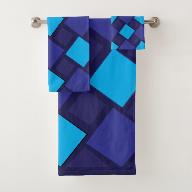 Blue Diamond Geometric  Bath Towel Set (Insitu)