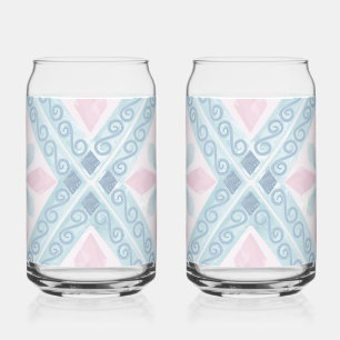 Blue Diamond Geometric Pattern Can Glass
