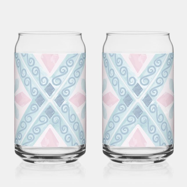 Blue Diamond Geometric Pattern Can Glass (Front)