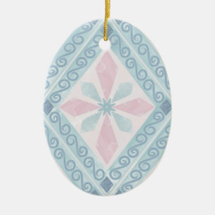 Blue Diamond Geometric Pattern Ceramic Ornament