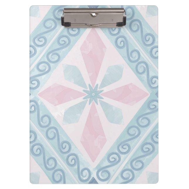 Blue Diamond Geometric Pattern Clipboard (Front)