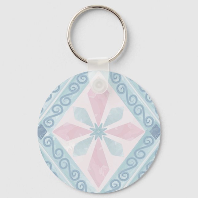 Blue Diamond Geometric Pattern Key Ring (Front)
