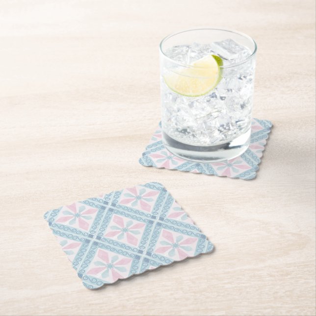 Blue Diamond Geometric Pattern Paper Coaster (Insitu)