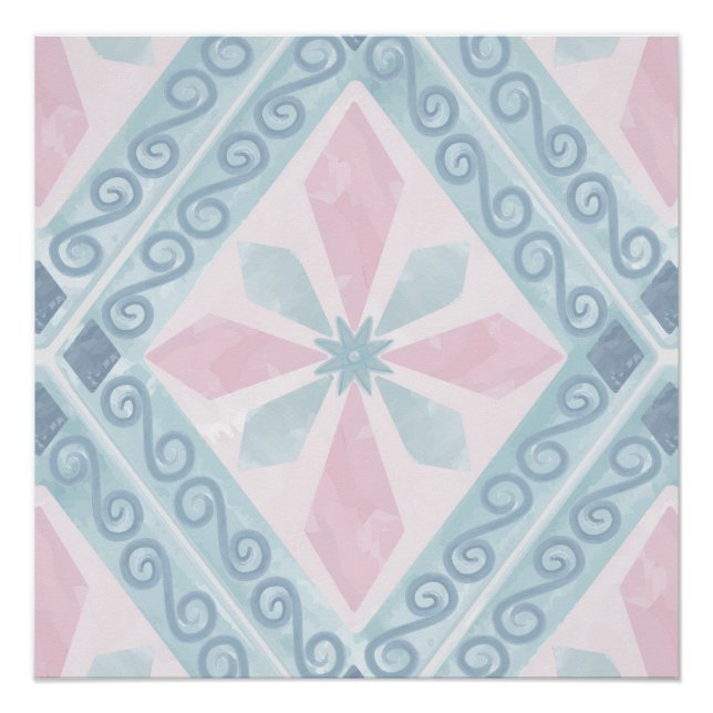 Blue Diamond Geometric Pattern Poster (Front)