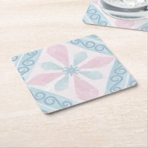 Blue Diamond Geometric Pattern Square Paper Coaster
