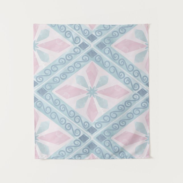 Blue Diamond Geometric Pattern Tapestry (Front)