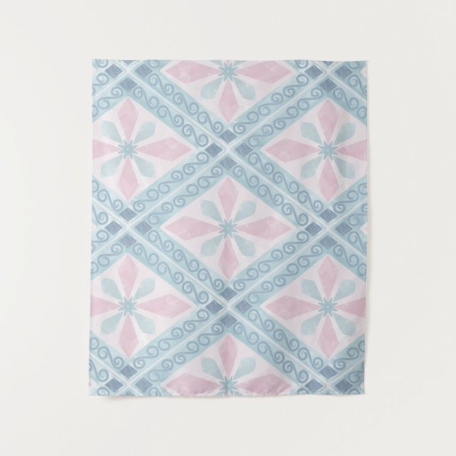 Blue Diamond Geometric Pattern Tapestry (Front)
