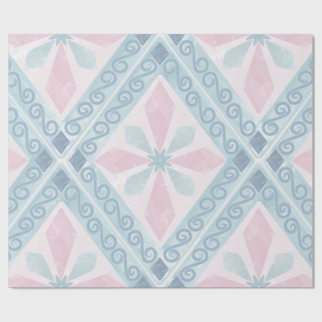 Blue Diamond Geometric Pattern Wrapping Paper (Flat)