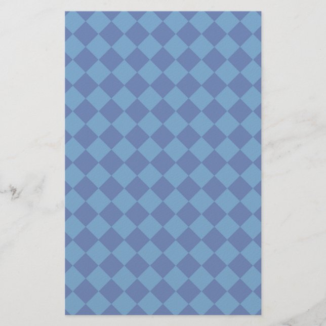 Blue Diamond Harlequin Checker Pattern Stationery (Front)