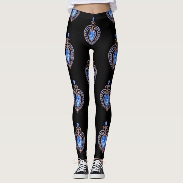 Blue diamond hearts Leggings (Front)