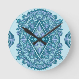 Blue Diamond Mandala Round Clock