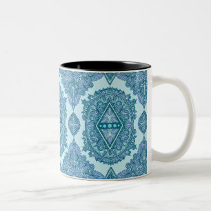 Blue Diamond Mandala Two-Tone Coffee Mug