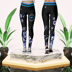  Blue Diamond Modern Trendy Fashion Black Chic Leggings