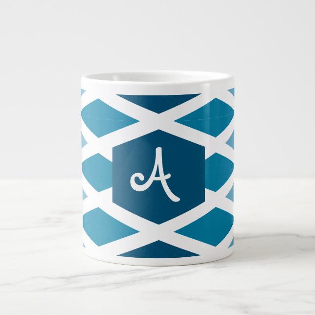 Blue Diamond Ombre Monogram Large Coffee Mug (Front)