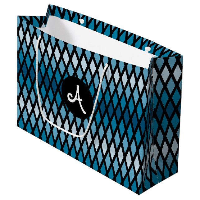 Blue Diamond Ombre Monogram Large Gift Bag (Front Angled)