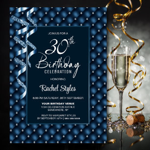 Blue Diamond Pattern 30th Birthday Party Invitation