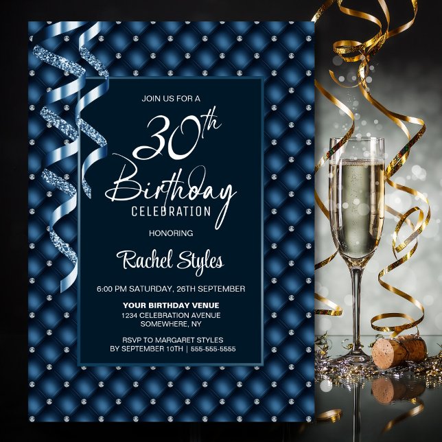 Blue Diamond Pattern 30th Birthday Party Invitation (Creator Uploaded)