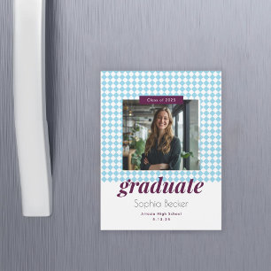 Blue Diamond Pattern Graduation Photo Magnet
