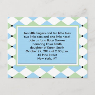 Blue Diamond Plaid Invitation Postcard