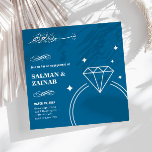 Blue Diamond Ring Islamic Muslim Engagement Invitation