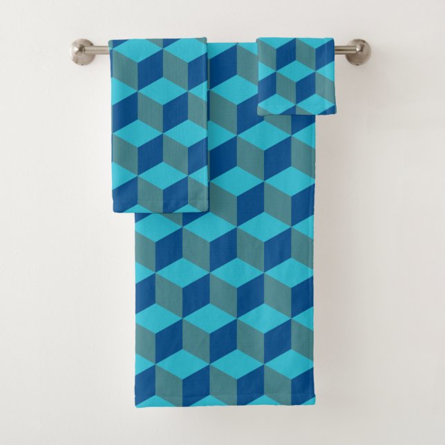Blue Diamond Shapes Design - Towel Set (Insitu)