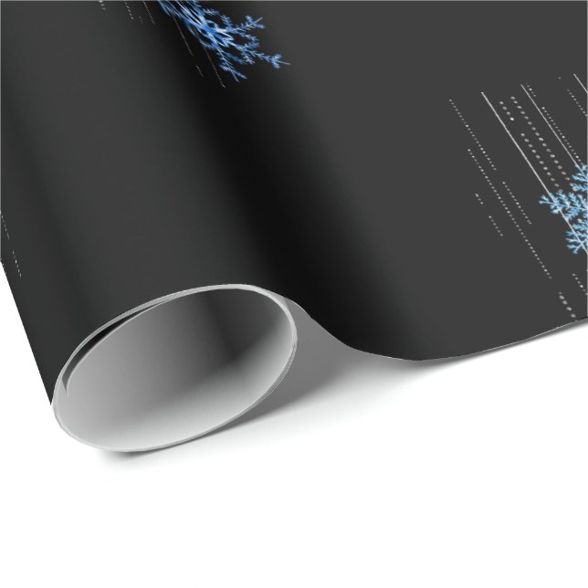 Blue diamond snowflakes on black wrapping paper (Roll Corner)