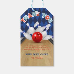 Blue Diamond Stripe Lets Strike Bowling Birthday  Gift Tags