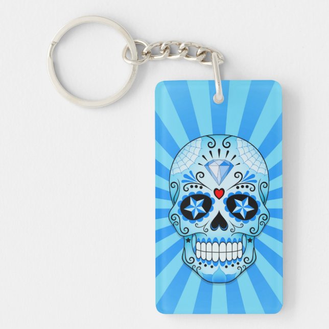 Blue Diamond Sugar Skull Key Ring (Front)