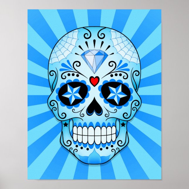 Blue Diamond Sugar Skull Poster (Front)