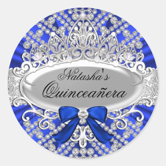 Blue Diamond & Tiara Quinceañera Sticker (Front)