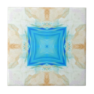Blue diamond turquoise cream geometric art ceramic tile