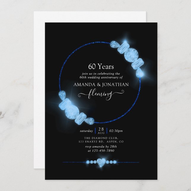 Blue Diamond Wedding Anniversary Party Invitation (Front/Back)