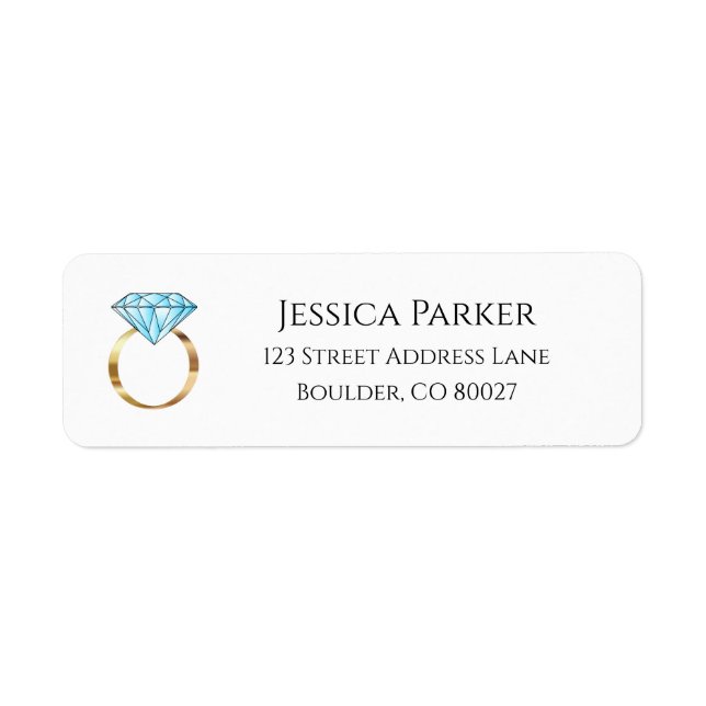 Blue Diamond Wedding Ring Engaged Return Address Label (Front)