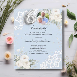 Blue diamonds florals 60th wedding invitation