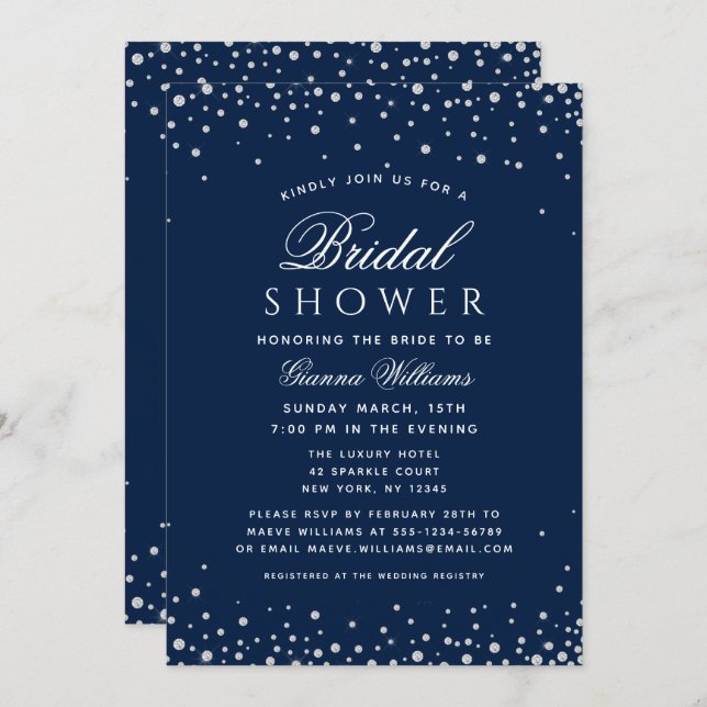 Blue Diamonds Modern Luxury Bridal Shower Invitation (Front/Back)
