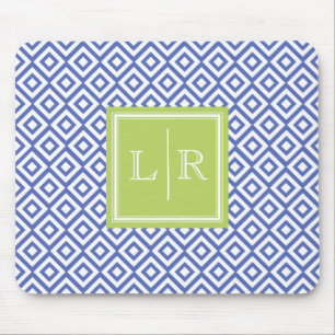 Blue Diamonds Pattern and Monogram Mouse Pad
