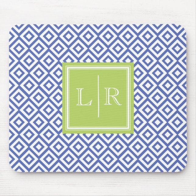 Blue Diamonds Pattern and Monogram Mouse Pad (Front)