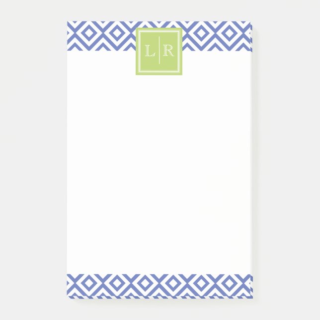 Blue Diamonds Pattern and Monogram Post-it Notes (Front)