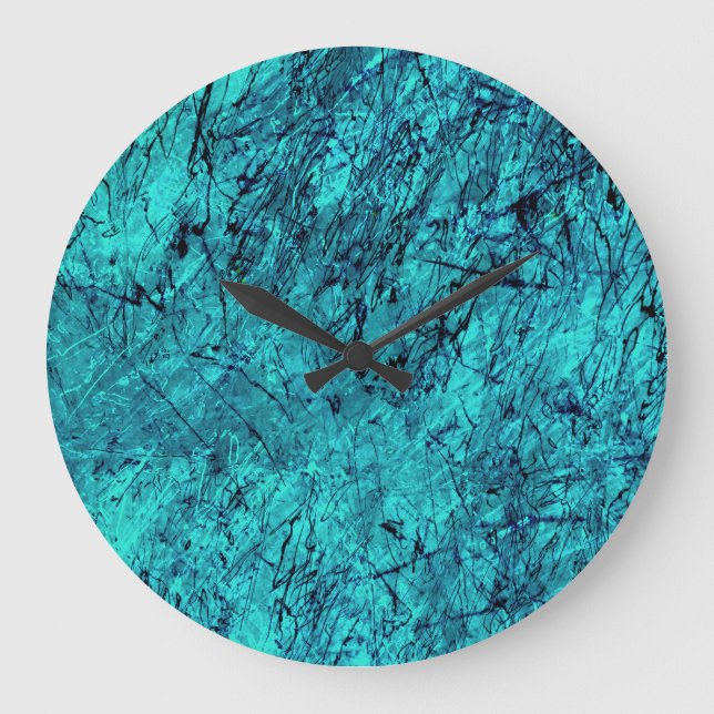 Blue digital art with many mixed/labyrinthic lines large clock (Front)