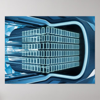 Blue Digital Binary Data on Computer Screen Poster