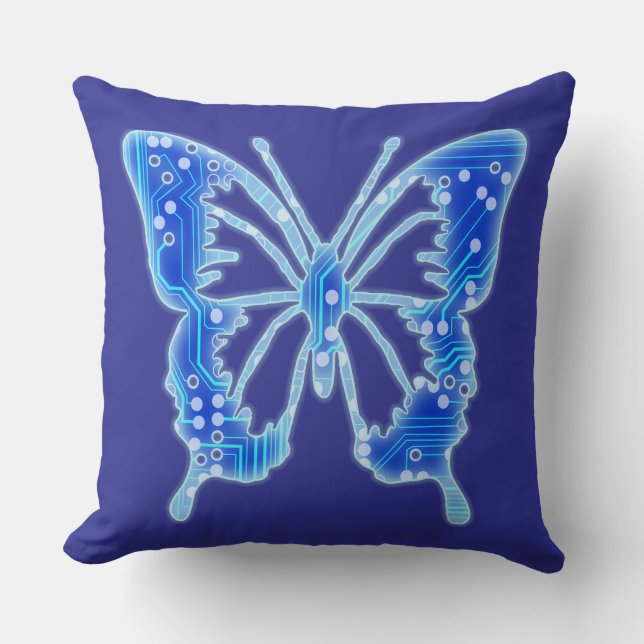 Blue Digital Butterfly, customise background  Cushion (Front)