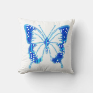 Blue Digital Butterfly, customise background Cushion