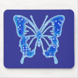 Blue Digital Butterfly, customise background  Mouse Pad