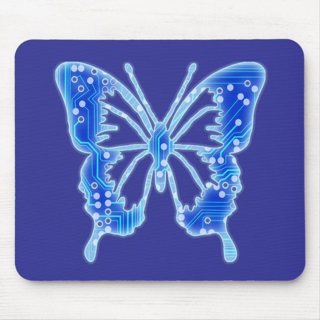 Blue Digital Butterfly, customise background  Mouse Pad (Front)