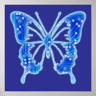 Blue Digital Butterfly, customise background Poster