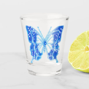 Blue Digital Butterfly, customise background Shot Glass