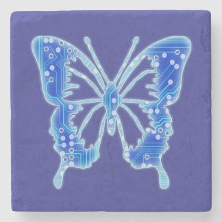 Blue Digital Butterfly, customise background  Stone Coaster